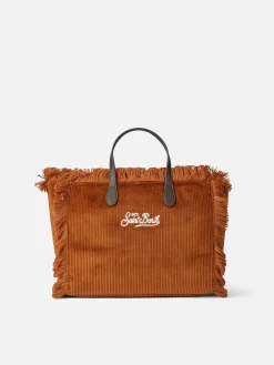 Braune Cord-Handtasche Colette mit Logo-Stickerei