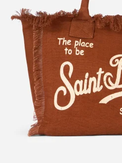 Braune Einkaufstasche aus Leinen „Vanity“ mit Saint Barth-Logo