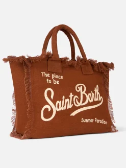 Braune Einkaufstasche aus Leinen „Vanity“ mit Saint Barth-Logo