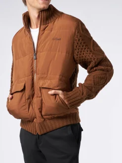 Braune wattierte Herrenjacke mit Strickärmeln
