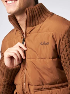 Braune wattierte Herrenjacke mit Strickärmeln