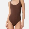 Brauner Crinkle-Einteiler-Badeanzug für Damen Lora