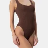 Brauner Crinkle-Einteiler-Badeanzug für Damen Lora