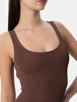 Brauner Crinkle-Einteiler-Badeanzug für Damen Lora