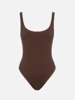 Brauner Crinkle-Einteiler-Badeanzug für Damen Lora