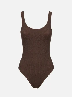 Brauner Crinkle-Einteiler-Badeanzug für Damen Lora