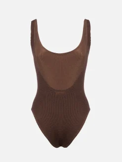 Brauner Crinkle-Einteiler-Badeanzug für Damen Lora