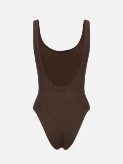 Brauner Crinkle-Einteiler-Badeanzug für Damen Lora