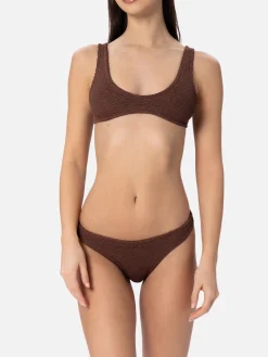 Brauner Damen-Bralette-Bikini in winziger Crinkle-Optik Pamy Elise