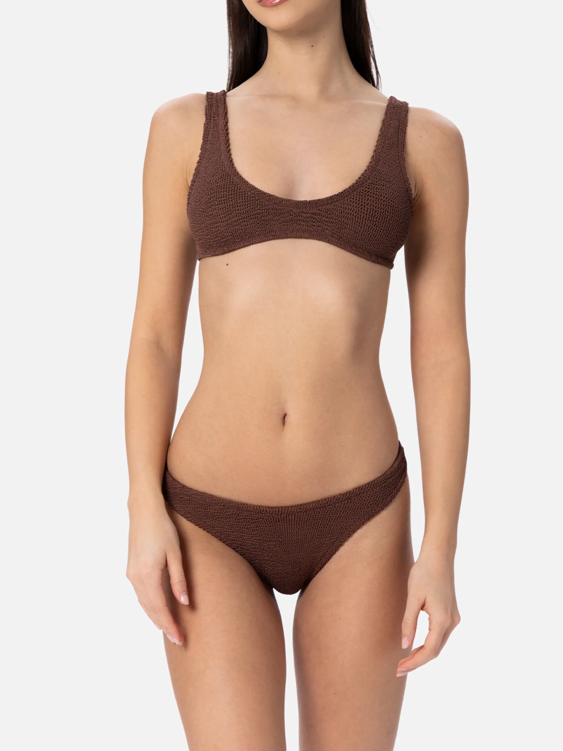 Brauner Damen-Bralette-Bikini in winziger Crinkle-Optik Pamy Elise