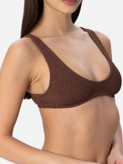 Brauner Damen-Bralette-Bikini in winziger Crinkle-Optik Pamy Elise