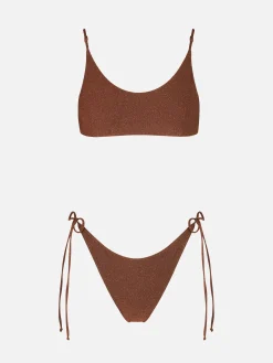 Brauner Damen-Bralette-Bikini aus Lurex