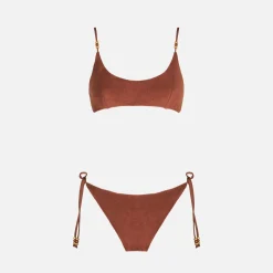 Brauner Frottee-Bralette-Bikini für Damen