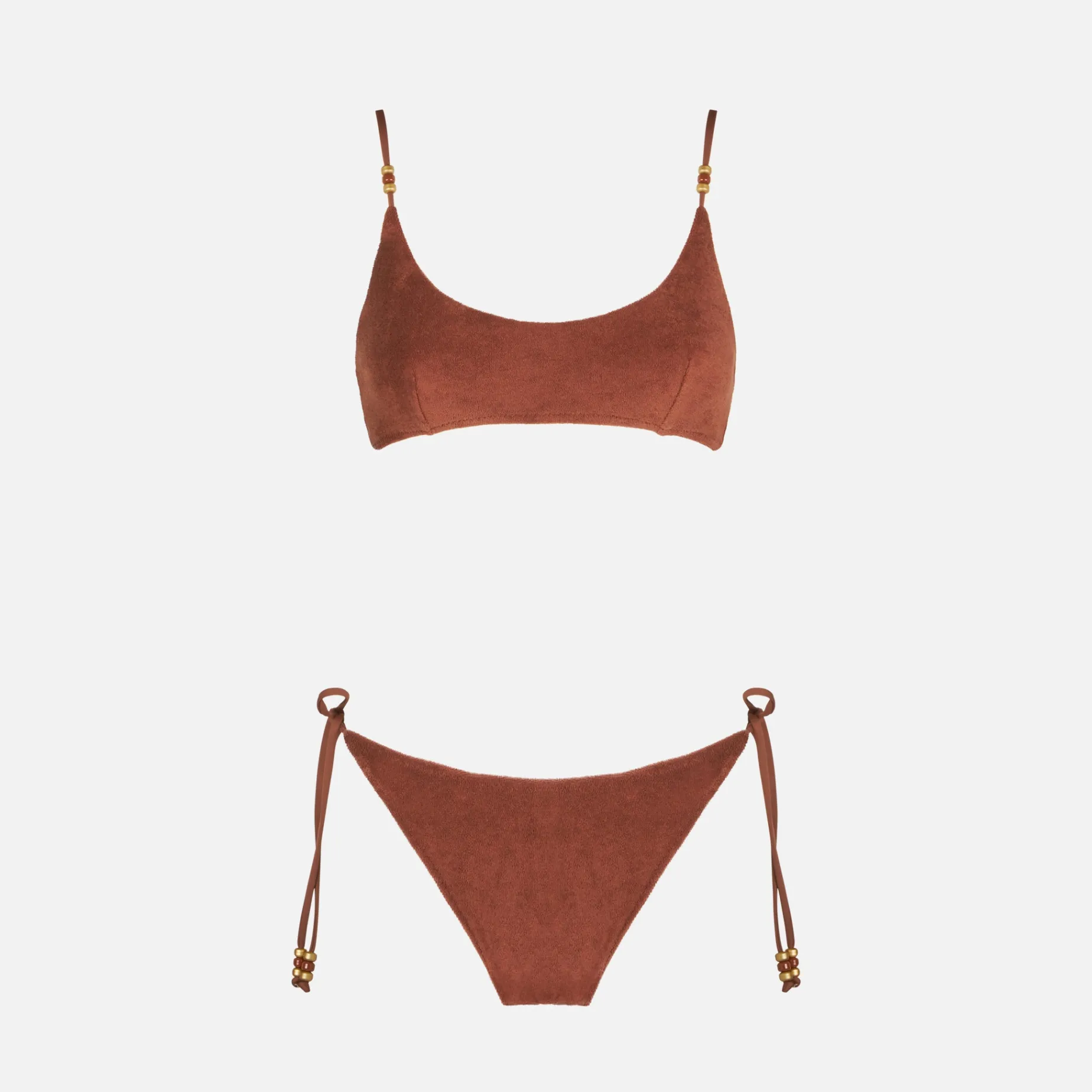 Brauner Frottee-Bralette-Bikini für Damen