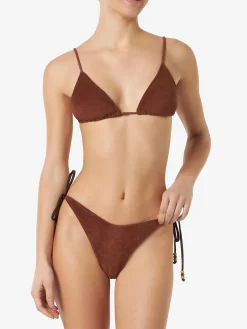 Brauner Frottee-Dreiecksbikini für Damen