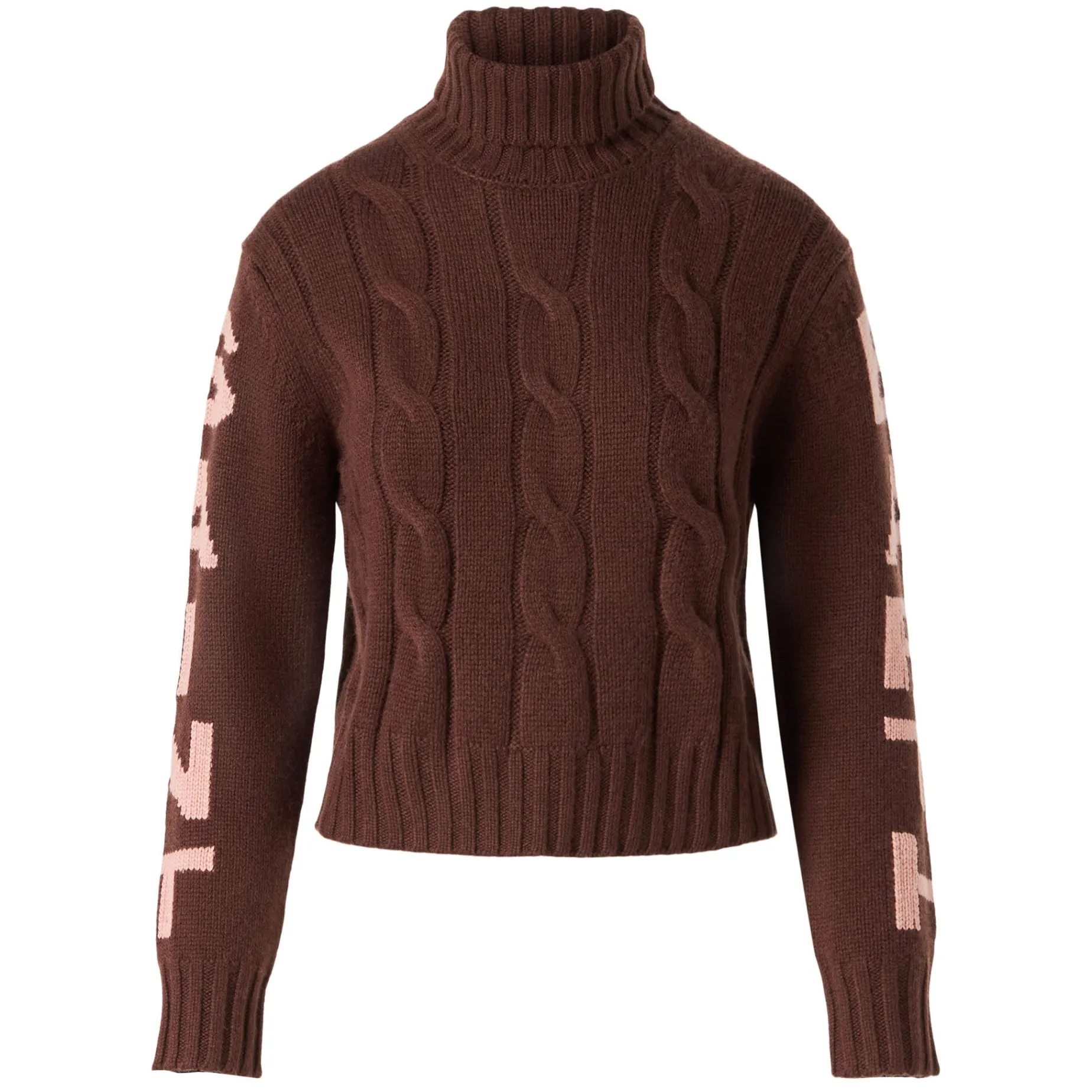 Brauner geflochtener Rollkragenpullover für Damen