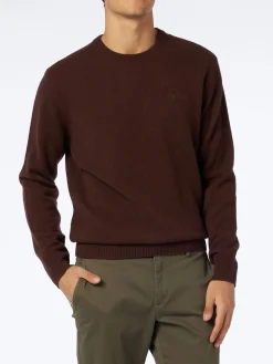 Brauner Herrenpullover mit Rundhalsausschnitt und St. Barth-Stickerei