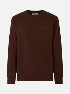 Brauner Herrenpullover mit Rundhalsausschnitt und St. Barth-Stickerei