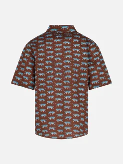 Braunes Boy-Musselin-Baumwollhemd Sharouk mit Tiger-Print