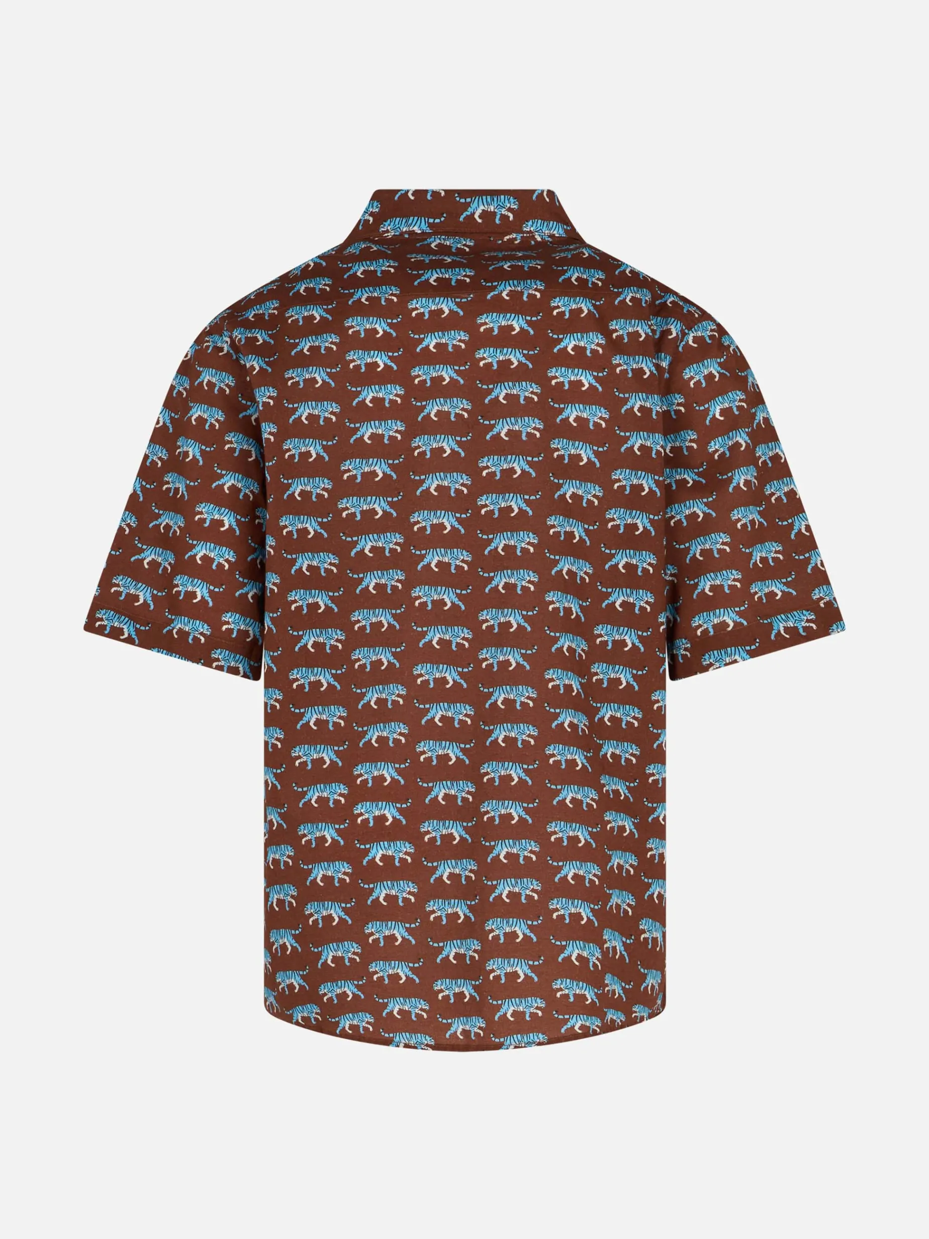Braunes Boy-Musselin-Baumwollhemd Sharouk mit Tiger-Print