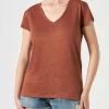 Braunes Damen-T-Shirt aus Leinen