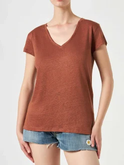 Braunes Damen-T-Shirt aus Leinen