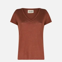 Braunes Damen-T-Shirt aus Leinen
