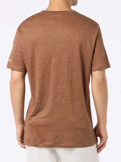 Braunes Herren-T-Shirt aus Leinenjersey Ecstasea mit Tasche