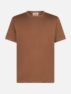 Braunes Herren-T-Shirt aus Leinenjersey Ecstasea mit Tasche