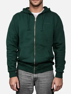 Britisches grünes Sweatshirt mit Reißverschluss und Kapuze für Herren mit St. Barth-Stickerei