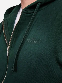 Britisches grünes Sweatshirt mit Reißverschluss und Kapuze für Herren mit St. Barth-Stickerei