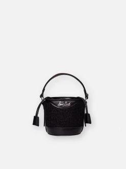 Bucket bag Mia with black tweed fabric