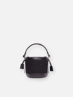 Bucket bag Mia with black tweed fabric