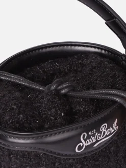 Bucket bag Mia with black tweed fabric