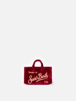 Burgunderfarbene Telefontasche aus Samt mit Saint Barth-Logostickerei
