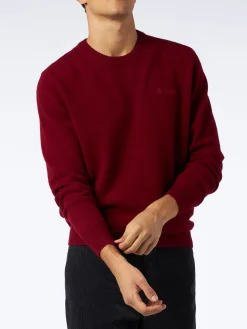 Burgunderroter Herrenpullover mit Rundhalsausschnitt und St. Barth-Stickerei