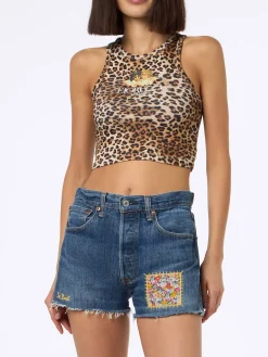 Canotta corta da donna in maglia di cotone a coste con stampa Fiorucci | FIORUCCI SPECIAL EDITION