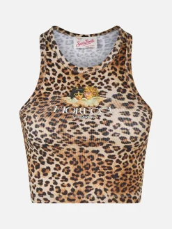 Canotta corta da donna in maglia di cotone a coste con stampa Fiorucci | FIORUCCI SPECIAL EDITION