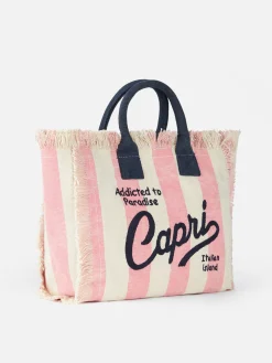 Capri-Handtasche „Colette“ aus gestreiftem Baumwollcanvas