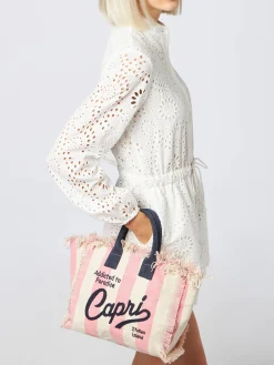 Capri-Handtasche „Colette“ aus gestreiftem Baumwollcanvas
