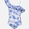Carin Badeanzug mit Rüschen und Toile de Jouy-Print für Mädchen