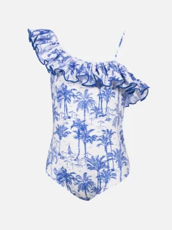 Carin Badeanzug mit Rüschen und Toile de Jouy-Print für Mädchen