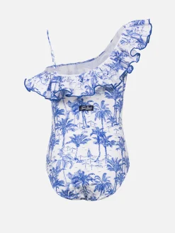 Carin Badeanzug mit Rüschen und Toile de Jouy-Print für Mädchen