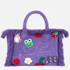 Colette – weiche Handtasche aus violettem Frottee mit mehreren Patches | BEEPY BELLA SPECIAL EDITION