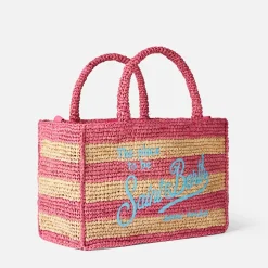 Colette Basthandtasche mit weißen und rosa Streifen
