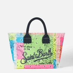 Colette-Handtasche aus Baumwollcanvas mit fluoreszierendem Bandana-Print
