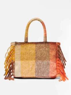 Colette-Handtasche mit mehrfarbigem Karo und Fransen