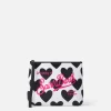 Cremefarbene Wollpochette Aline mit Herz-Print