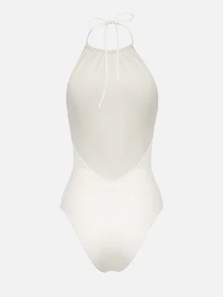 Cremefarbener Neckholder-Badeanzug für Damen