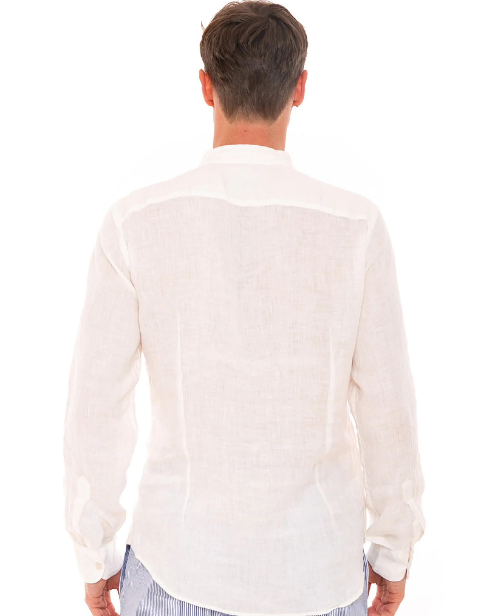 Cremefarbenes, besticktes Herren-Leinenhemd